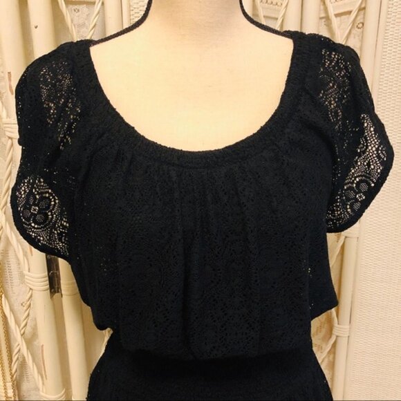 Anthropologie Dress Black Smocked Crochet Full Skirt Leifnotes Brand size Small - Picture 4 of 14